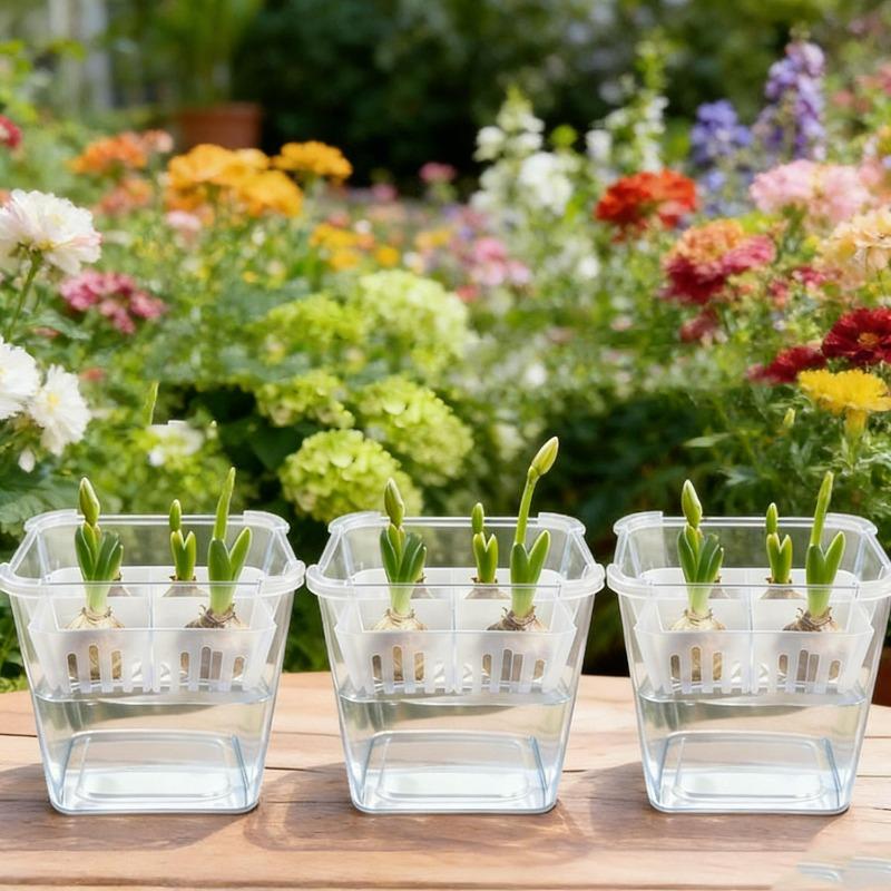 Self-watering Tulip Flower Pot 4-cell Hydroponic Flower Pots with Support Basket Home Indoor Gardening Decoration Accessories