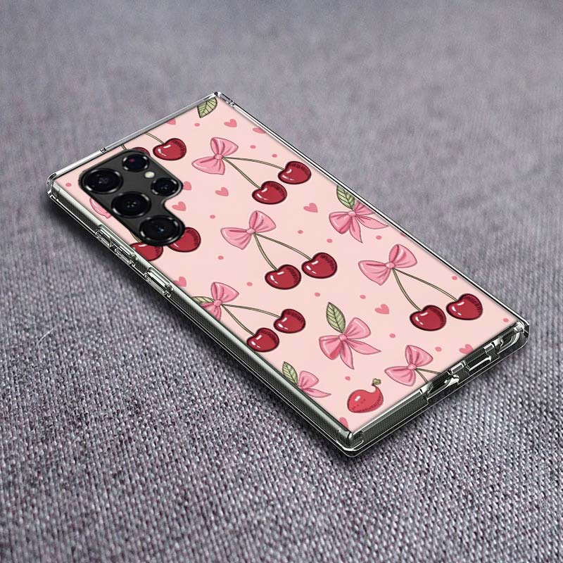 Чехол с вишневым бантом для Samsung Galaxy S24 S23 S21 S20 FE S22 S26 Ultra S25 Edge S10 Plus Прозрачный ТПУ Чехол Оболочка Coque Sho