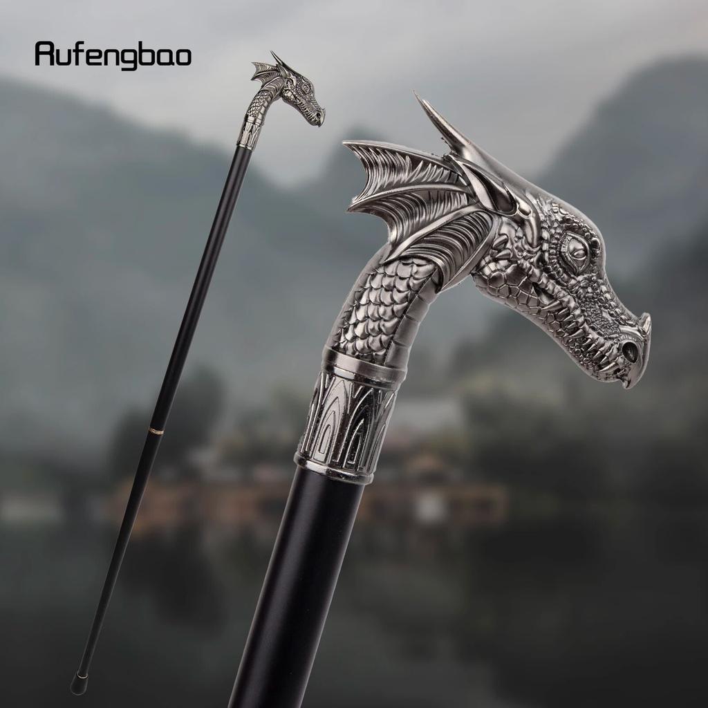 Silver Dragon Head Fashion Walking Stick Decorative Stick Cospaly Vintage Party Fashionable Walking Cane Crosier 93cm