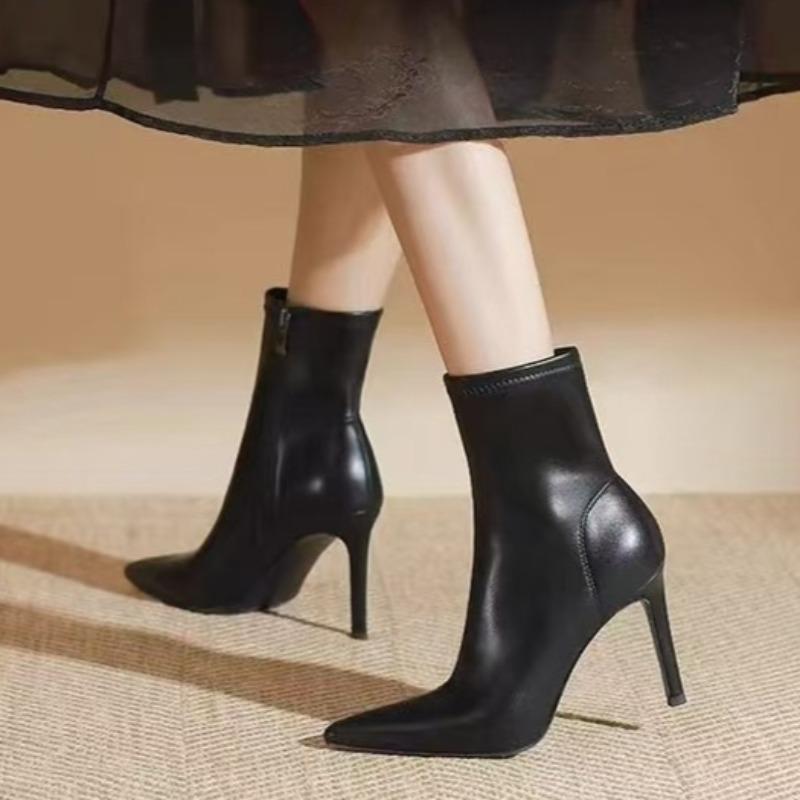 Женские модные ботильоны на тонком каблуке с боковой молнией, с острым носком, нескользящие, износостойкие, с коротким голенищем