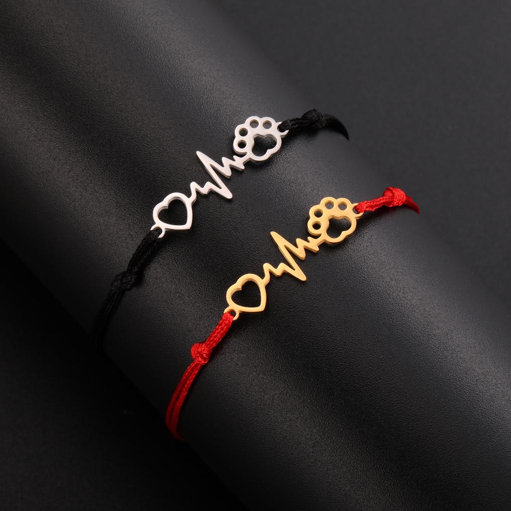 Electrocardiogram Love Cat Claw Pendant Stainless Steel Bracelet Women Fashion Cute Cat Claw Bracelet Birthday Gift Jewelry Gift