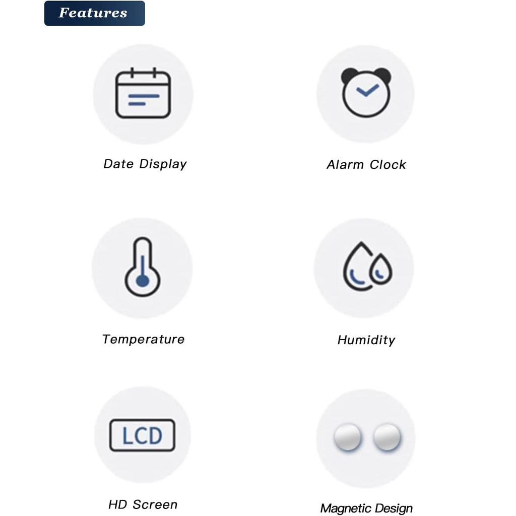 Умный цифровой будильник с магнитным притяжением, температурой и влажностью в помещении, часами и датой на экране HD