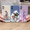 Cartoon Cycling Girl Phone Case For IPhone 14 11 12 13 Pro Max X XR XSMax 6 6S 7 8 Plus SE 2022 Soft Square Color Phone Cover