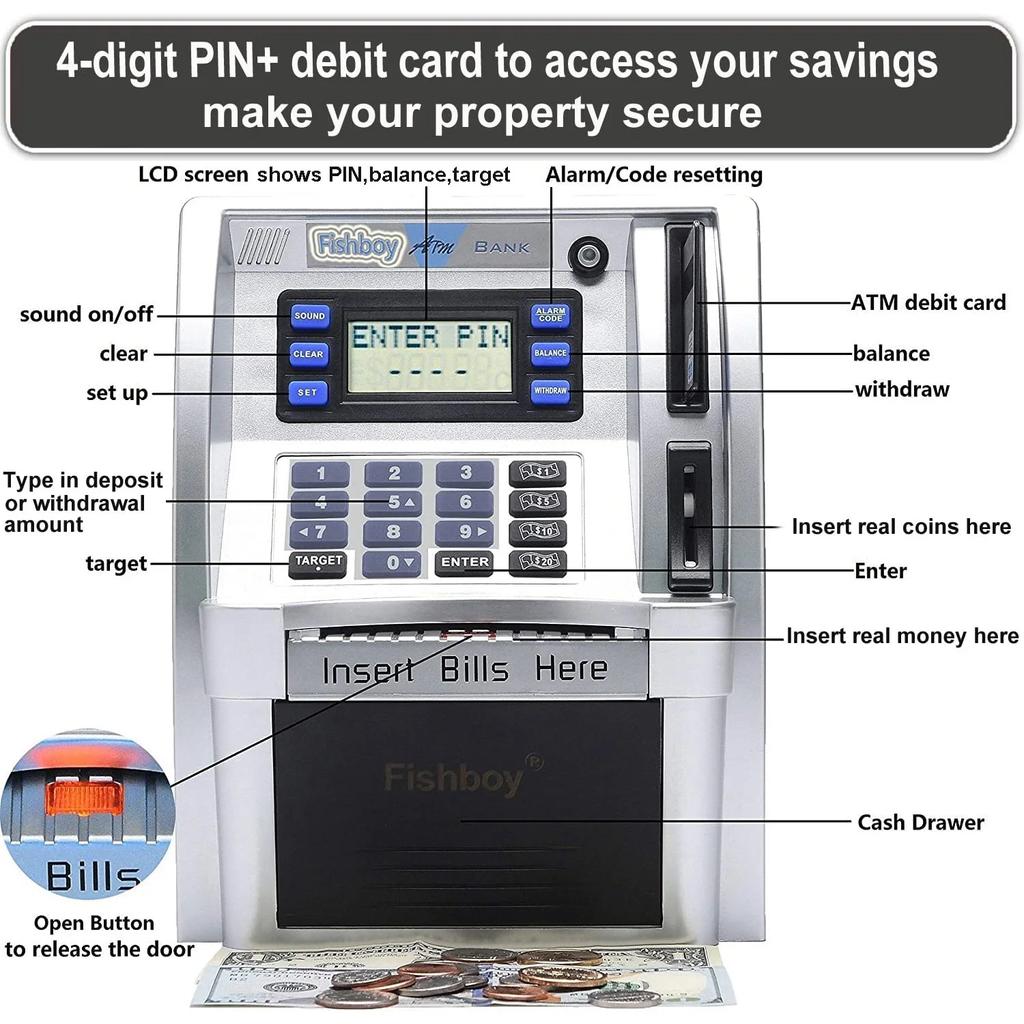 Electronic Piggy Bank ATM Cash Coins Saving Box Password Money Box ATM Bank Safe Box Automatic Deposit Banknote Kids Gift