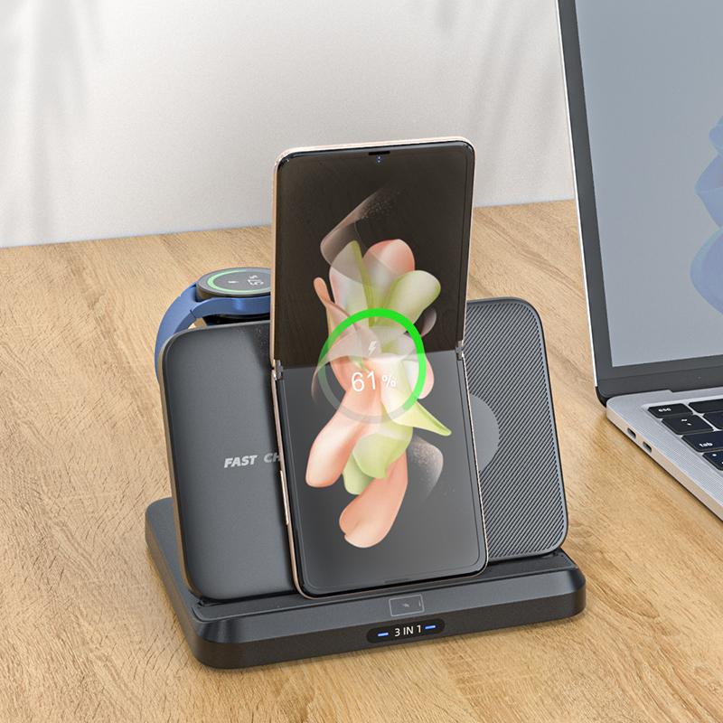3 в 1 складное беспроводное зарядное устройство, многофункциональная портативная док-станция для быстрой зарядки 15 Вт для телефонов Samsung, наушники для часов