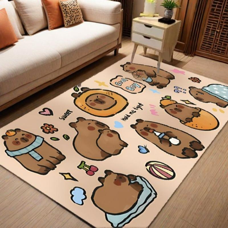 Kawaii Capybara Print Floor Mat for Cozy Bedroom Decor Living Room Nonslip Area Rug Sofa Floor Mat Soft Rug for Any Space