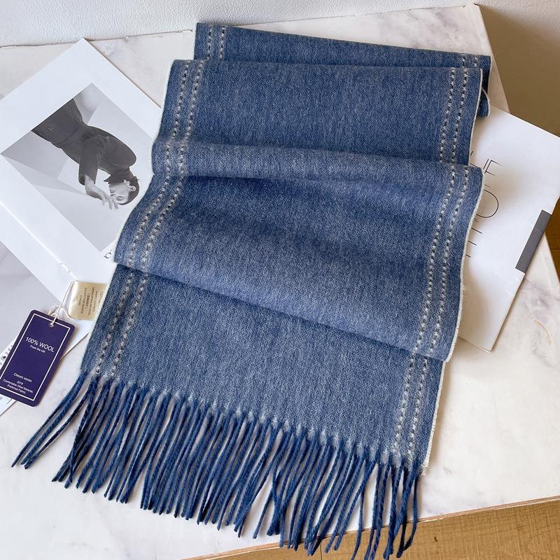 100 Wool Scarves Men's Winter Dark Blue Plaid Cashmere Scarf High-end Gift Boyfriend Dad Double-sided Shawl