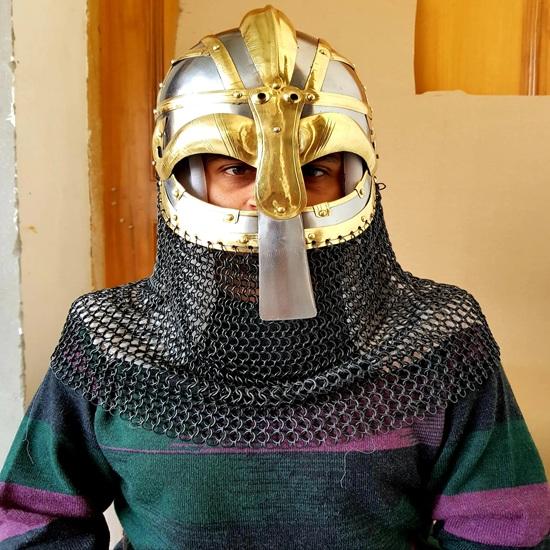 Viking Chainmail Helmet Vandal Medusa Steel and Brass Helmet Hand-Forged Chainmail Armor Medieval Warrior Gift