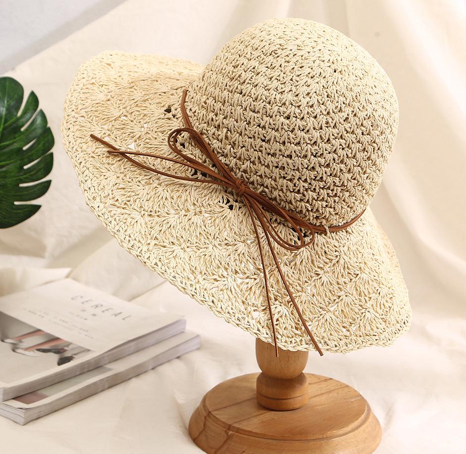 Foldable seaside vacation shade straw hat bucket hat summer outing sun hat handmade crochet hat