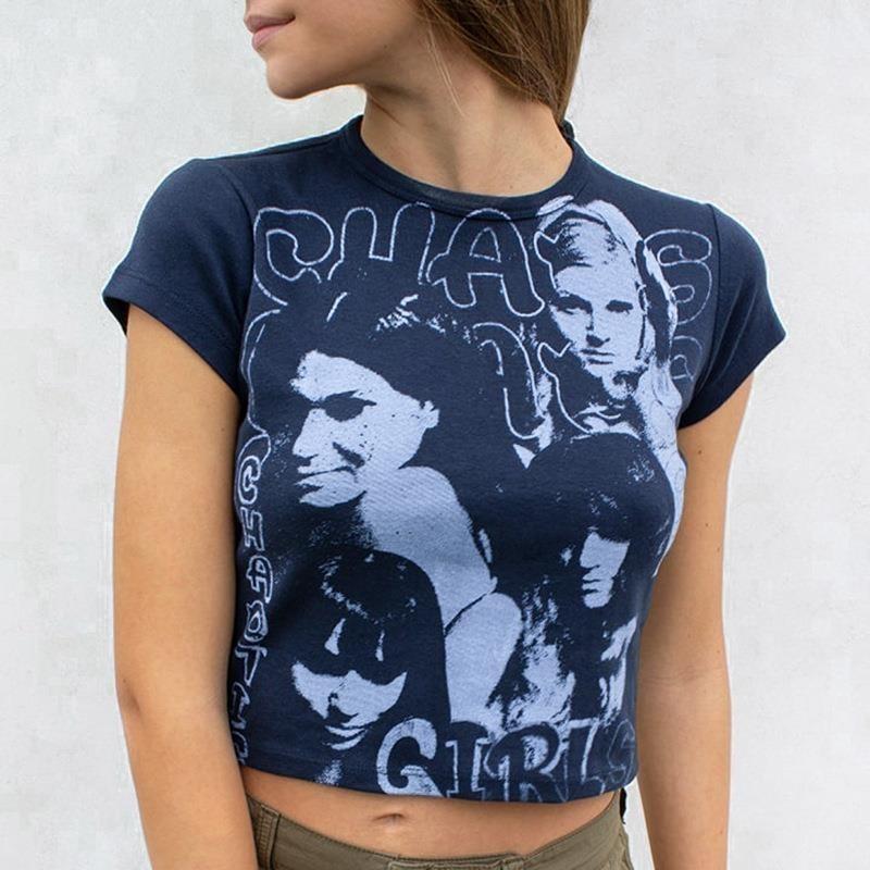 European and American Spring and Summer Crop Top Slimming Personalized Portrait Print Pattern Street Trend Ultra Short Vest