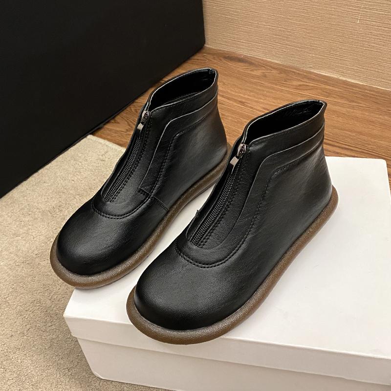 2024 Новые модные женские ботильоны на осень и зиму с застежкой-молнией спереди, удобные, с круглым носком, однотонные, на низком каблуке, модные ботинки