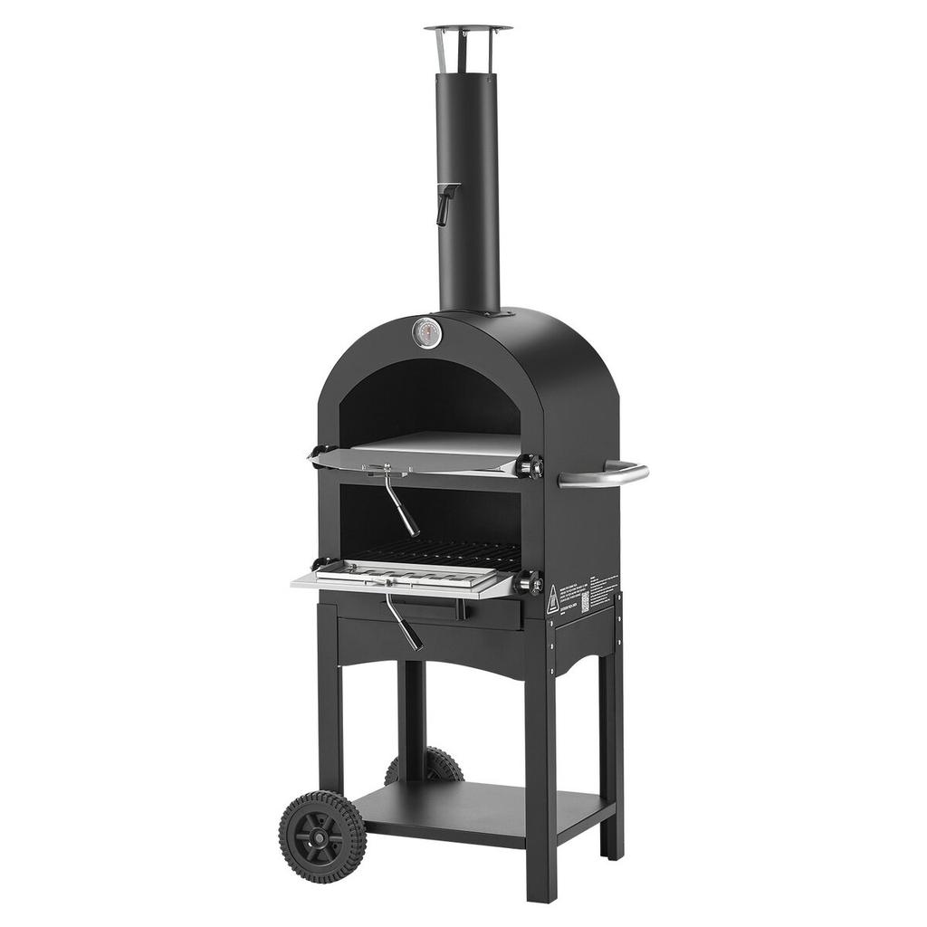 Outdoor Pizza Oven, 12" Pellet Fire Ovens, 2-Layer Pizza Oven Wood Fired, Wood Burning Outdoor Pizza-Oven with 2 Removable Wheels, 1000 Max