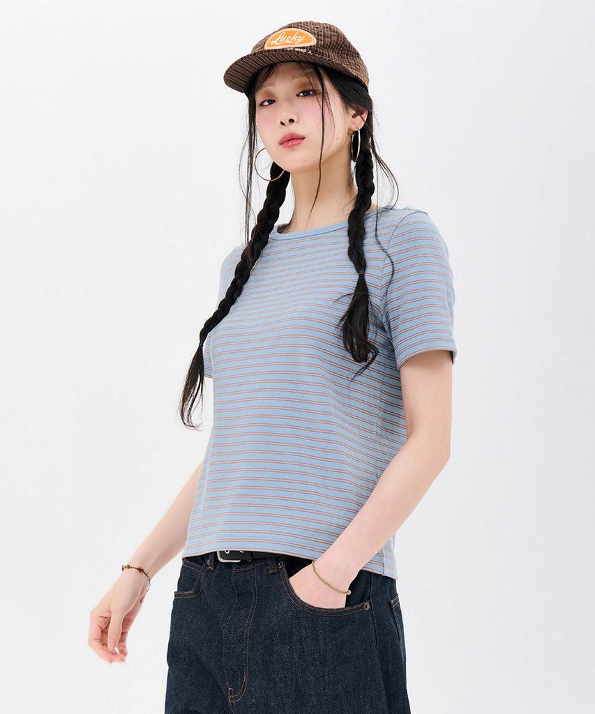 CHASECULT Women'S Striped Ribbed Short Sleeve T-Shirt-Fbrg5863D0D