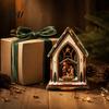 Retro Style Holiday Table Accents Christmas Wooden Tabletop Decor with Warm LED Lights, 2D Printed Snow Village Scene Charming Winter Keepsakes