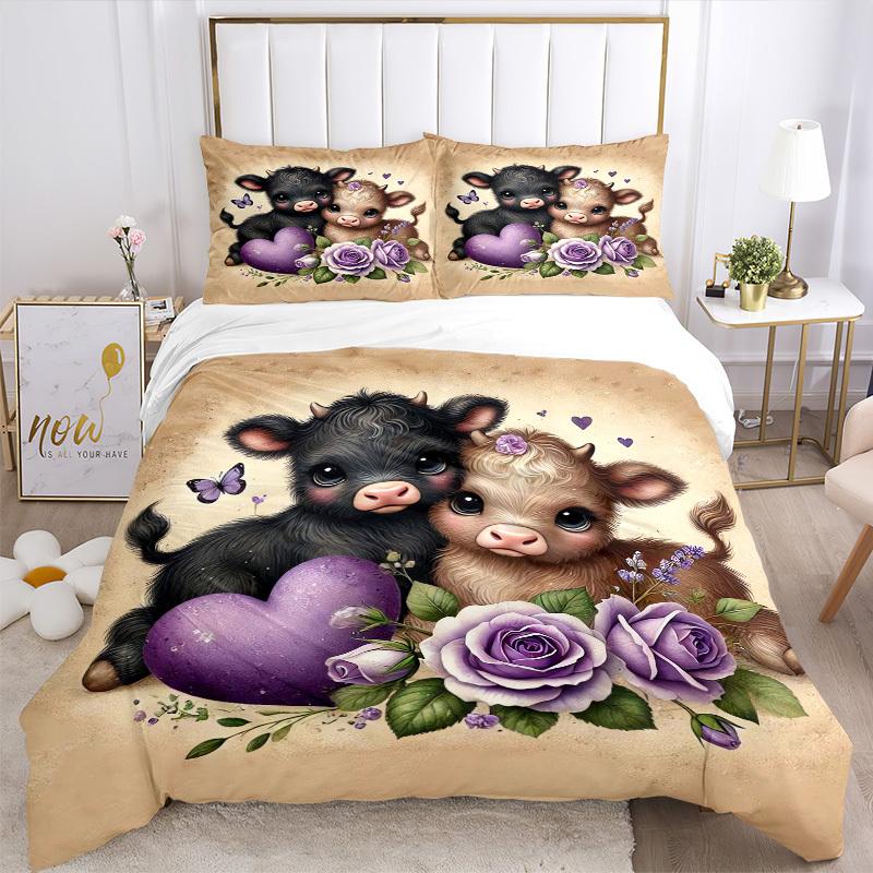 3pcs Calf Love Bedding Set Down Comforter Cover and Pillowcases, Suitable for All Seasons(No Insert)-0729034