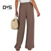 Женские брюки с эластичной талией, повседневные свободные брюки с карманами, однотонные широкие длинные брюки для работы и отдыха