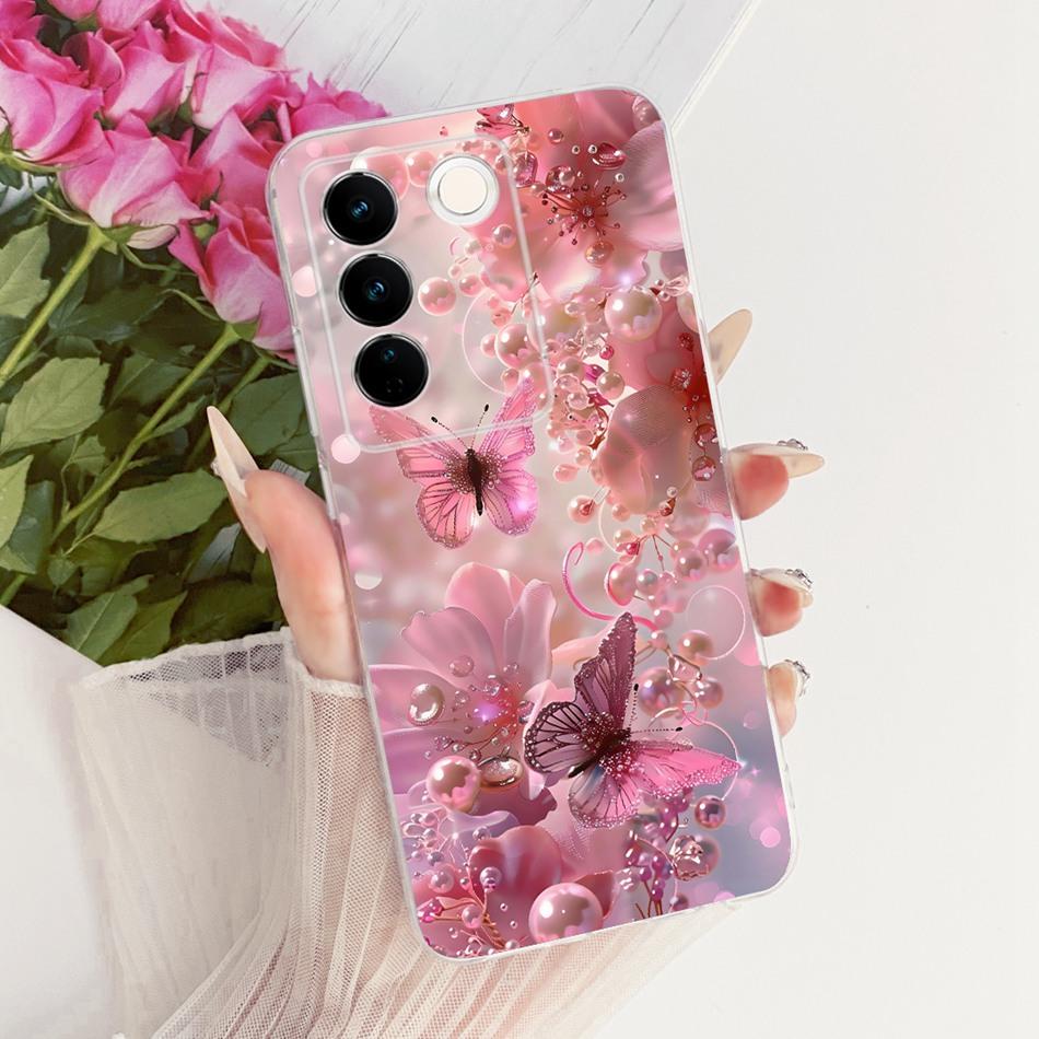 For Vivo V27 V27Pro Cute Flower Butterfly Cat Painted Case For Vivo V 27 V27 Pro V2230 V2231 Soft Silicone TPU Phone Cases