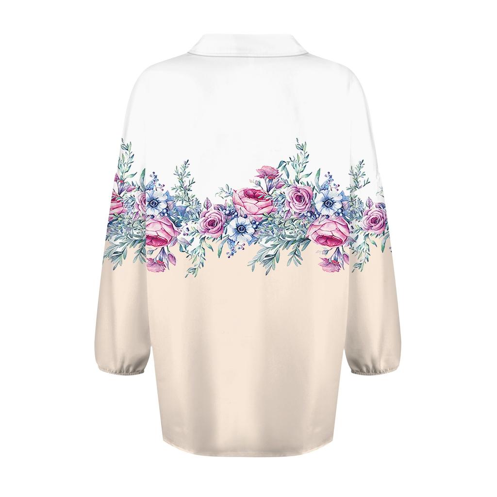 Женская рубашка, блузка с принтом на пуговицах, повседневный винтажный модный топ с круглым вырезом и рукавами 3/4