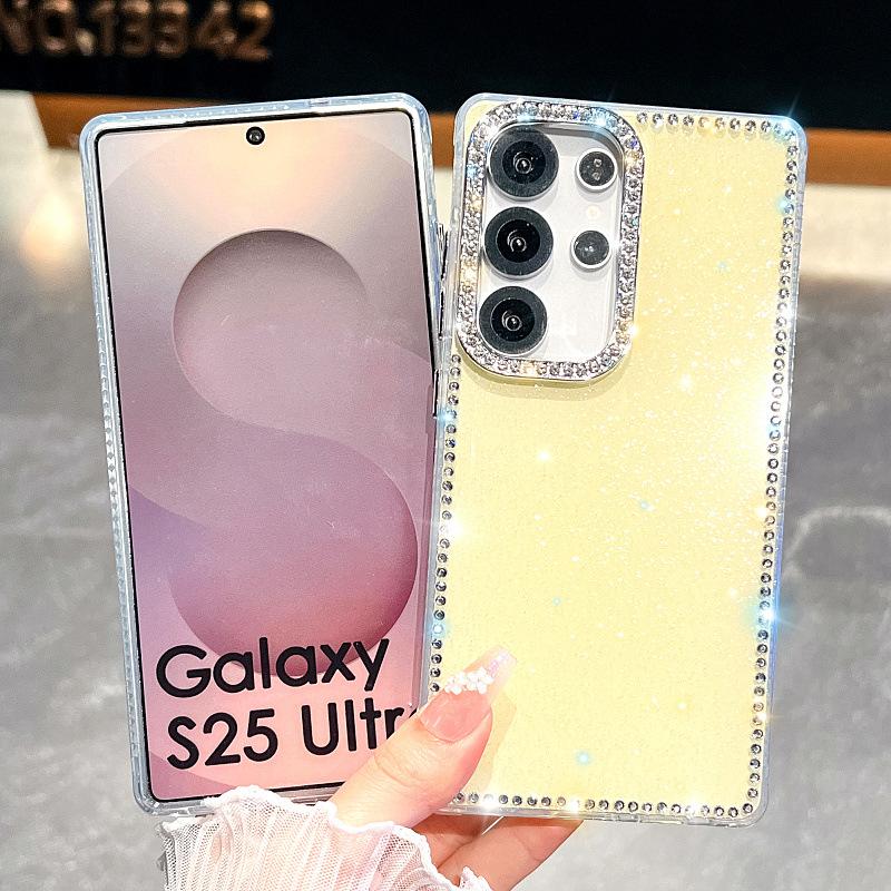 Подходит для чехла для мобильного телефона Samsung S25 A15 Прозрачный край с блестками и бриллиантами A55 Роскошный лазерный звездный S24 Защитный чехол 365G