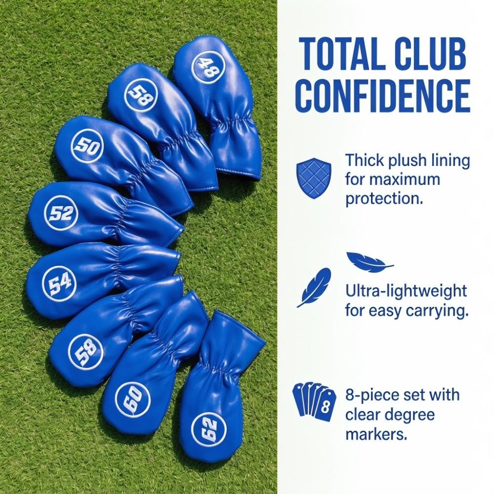 8pcs PU Material Golf Club Covers Lightweight Design Head Cover Set Protective Case Iron Wedges