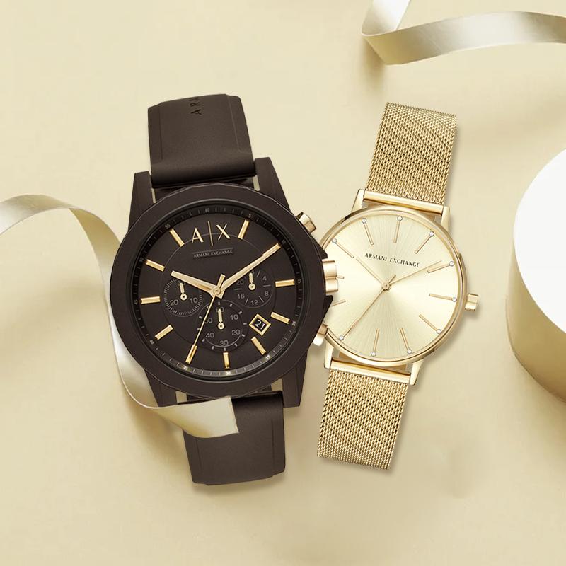 Armani Exchange AE Наручные часы Кварцевый механизм Силиконовый ремешок Черный циферблат Унисекс AX5536-AX7105