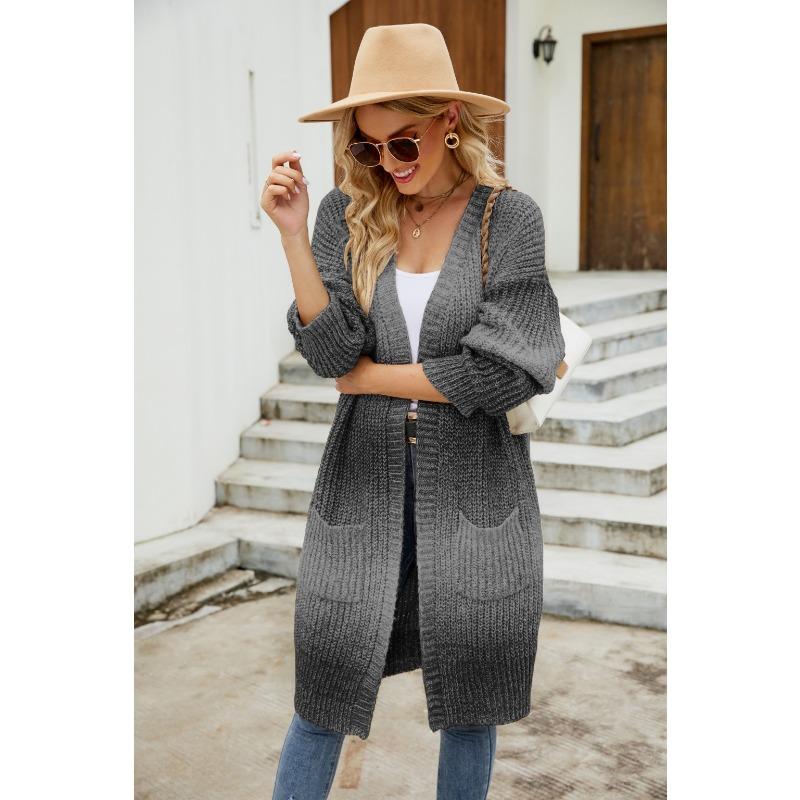 Autumn and Winter Women's Sweater Gradient Color Knitted Cardigan Loose Large Size Color Block Coat Cardigan