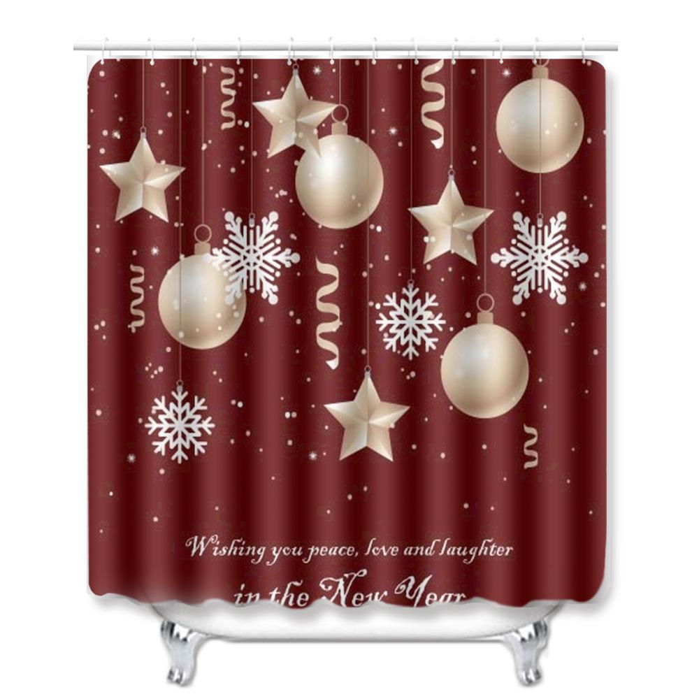 Christmas Shower Curtain Floor Mat Combination Four-Piece Set Bathroom Toilet Carpet Shower Room Mat Foot Mat