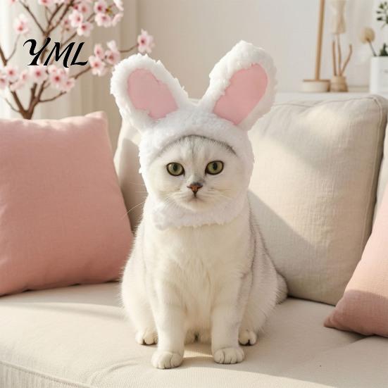 Fleece Animal Ear Cap Bunny Ears Cat Hat, Cute Pet Soft Plush Hat Comfortable Photo Prop with Rabbit for Cats Small Dogs Party Costume Fun Photos