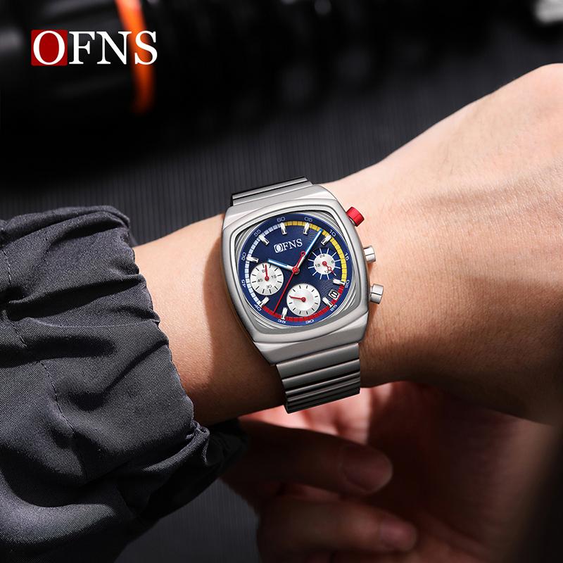 OFNS 1635 Новые Модные Мужские Кварцевые Наручные Часы Светящиеся Календарь Водонепроницаемые Стальной Ремешок Повседневные Спортивные Часы для Мужчин