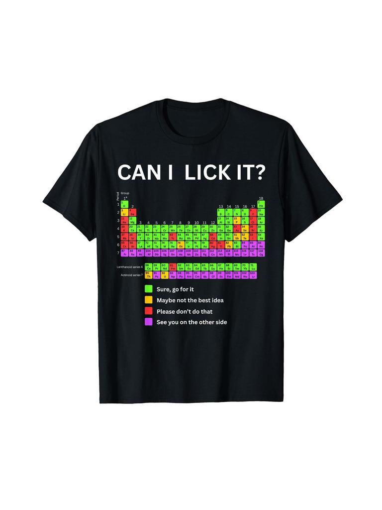 Funny Can I Lick It Periodic Table Graphic Crew Neck Short Sleeve TShirt with Humorous Chemistry Design Comfortable Cotton
