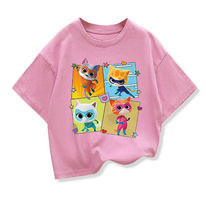 Summer Baby Girls Cotton T Shirt New Game Super Kitties Kids Clothes Tee Toddler Boys Short Sleeve Tops 210Y