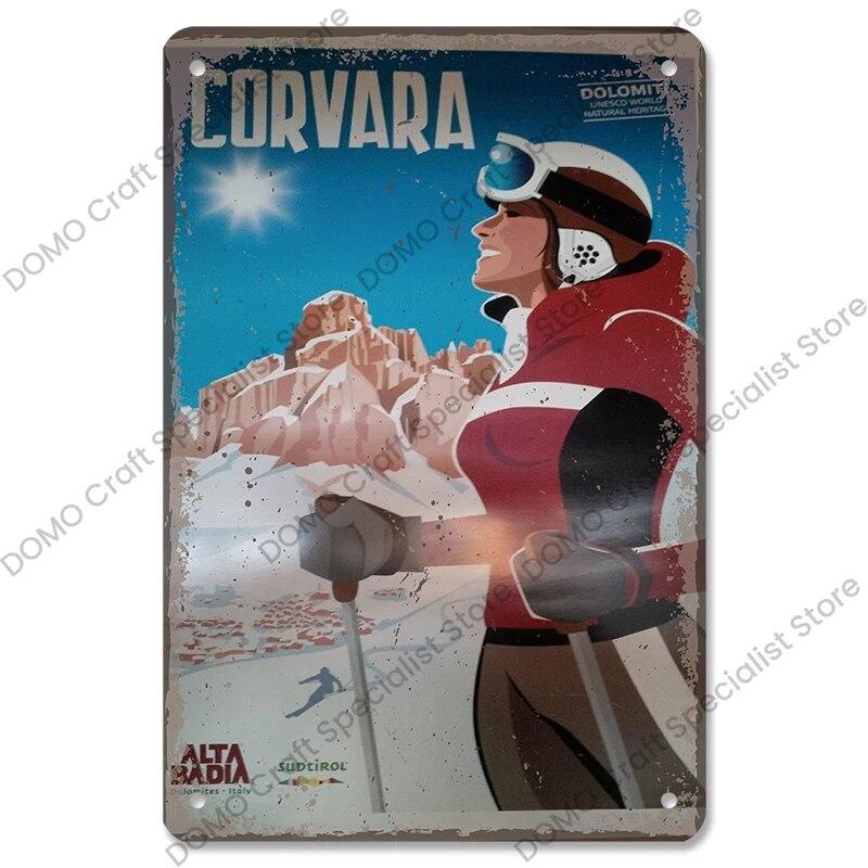 Лыжный спортивный плакат, винтажная металлическая табличка, знаки, горные лыжи, красота, металлическая жестяная пластина, ретро настенный декор для лыжного клуба, бара, паба, дома