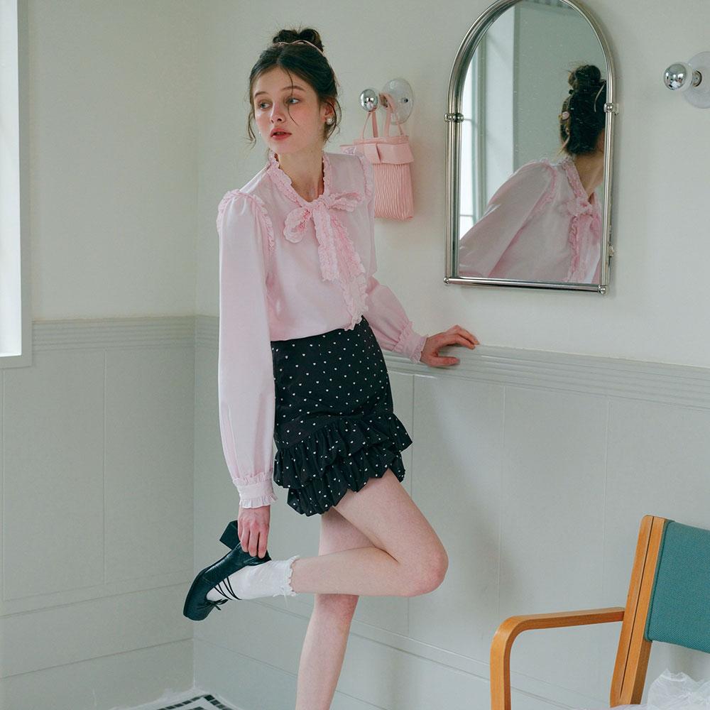 CEST MOIDEW Cest_Ribbon Tie Ruffle Button Blouse
