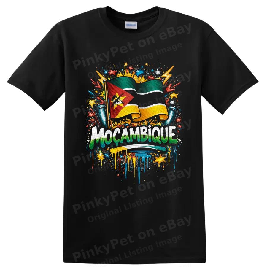 Mozambique Flag National T Shirt Patriotic Graffiti Art w/ Paint Splatter Tee