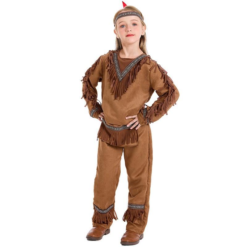 Boys Halloween Costume Native American Chief Role Play Outfit Kids Stage Performance Clothing