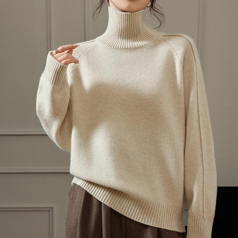 Autumn And Winter New European Turtleneck Wool Sweater Women'S Thickened Loose Lazy Wind Sweater Solid Color Large Size Knitted Bottoming Shirt
