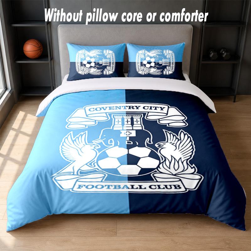 Coventry City Football Design Bed Bedding Set 1 Duvet Cover + 2 Pillowcases Soft Breathable Household Bed Linens