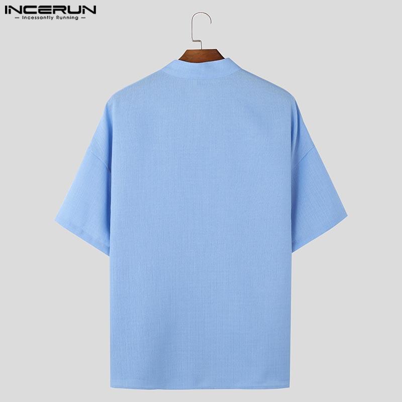 INCERUN Мужская летняя футболка с V-образным вырезом и коротким рукавом спереди, повседневная полупрозрачная футболка 