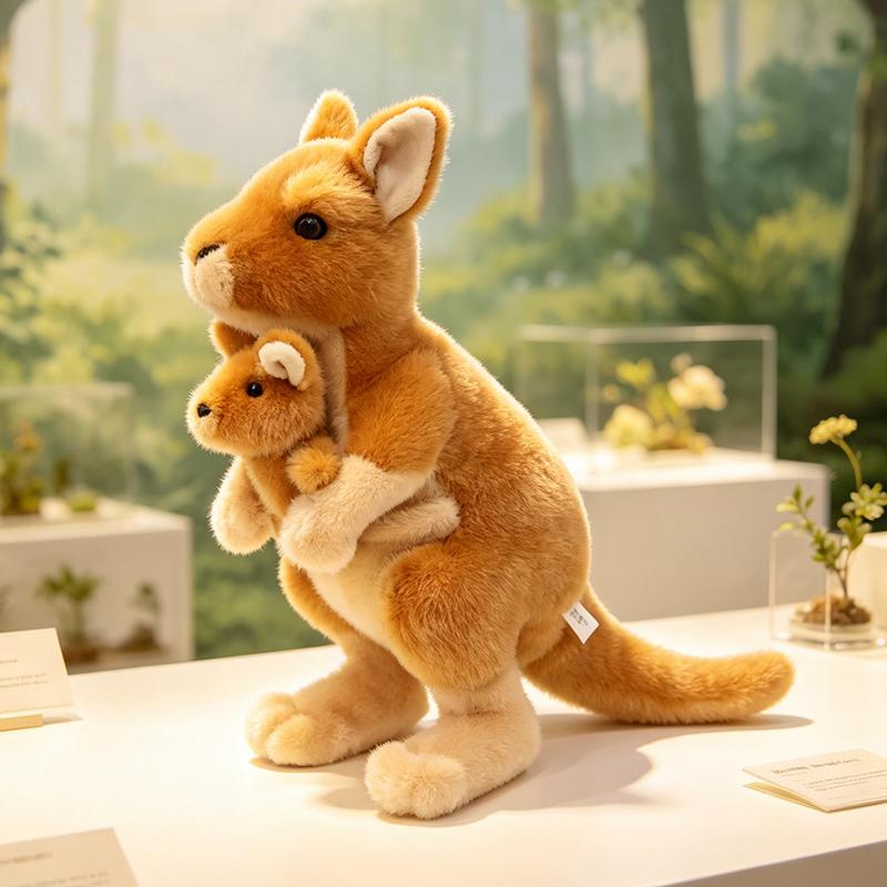 30cm Realistic Mother and Baby Kangaroo Plush Toy, Australian Animal Stuffed Doll, Simulation Educational Gift