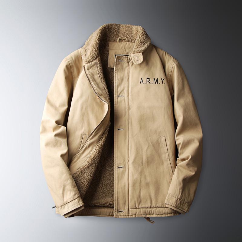 Lamb Fleece Jacket Men'S Winter Thickened Cotton-Padded Cotton-Padded Vintage Jacket N1 Navy Deck Suit 1855