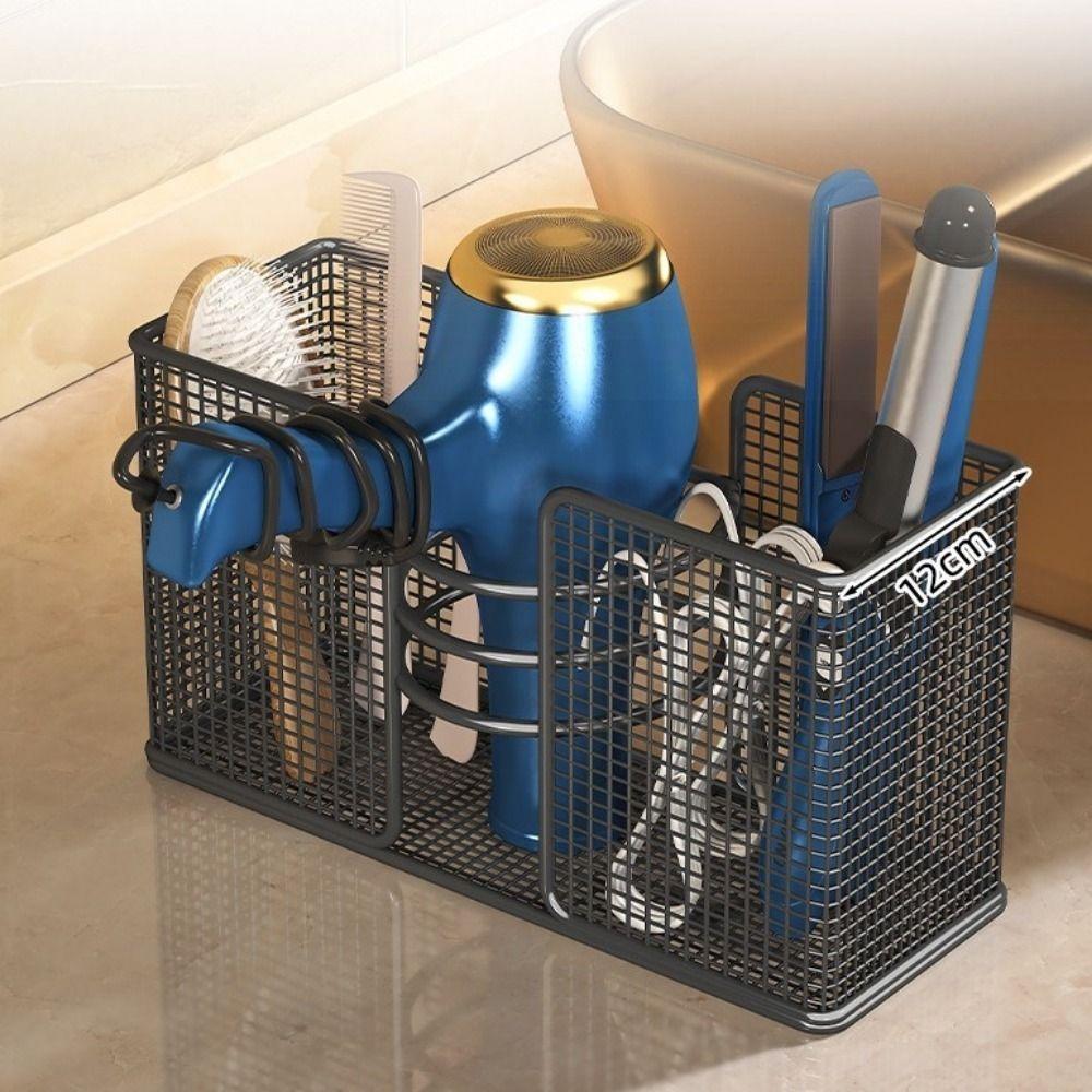 No-Drill Hair Dryer Storage Rack Wall Mounted Plastic Wrap Holder Kitchen