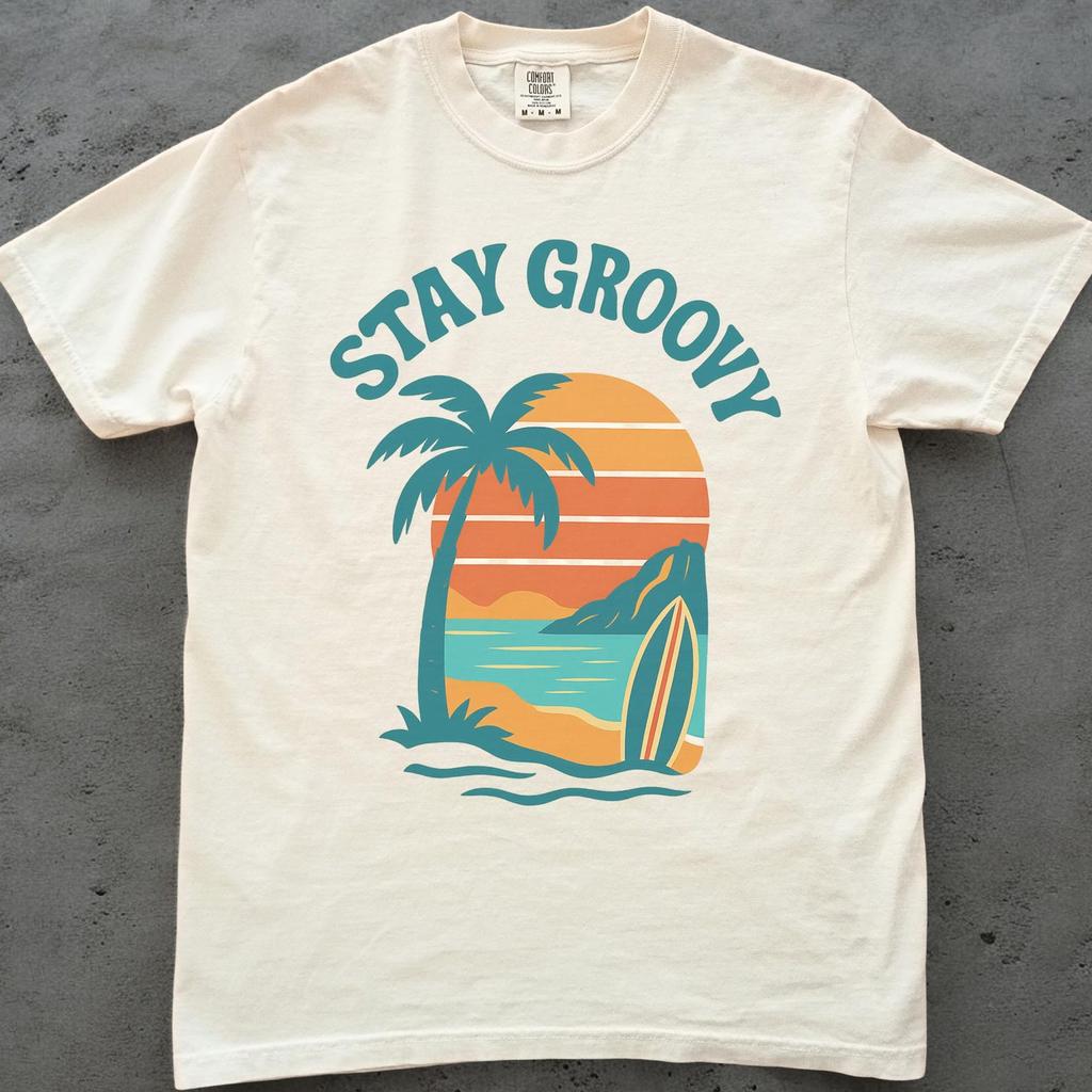 Stay Groovy Retro Surf Tee, 70s Beach Graphic