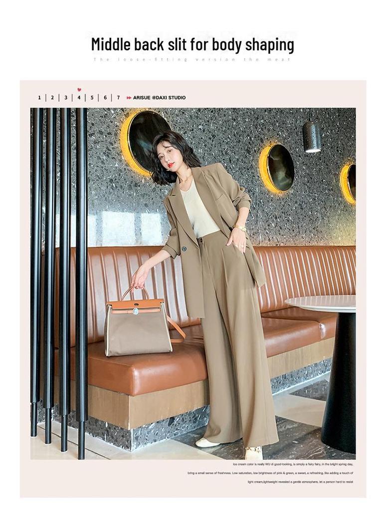 Plus Size Women's Mid-Length Suit with Wide-Leg Mopping Trousers - Two-Piece Set