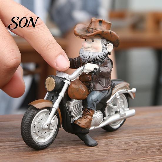 Cool Biker Dwarf Figures Motorcycle Gnome Figurine with Leather Jacket & Sunglasses, Resin Western Cowboy Style Statue for Garden Birthday Gifts