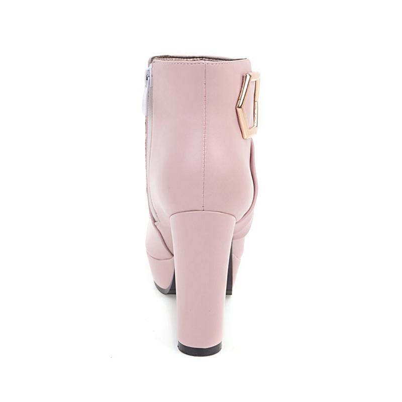 Мода 2024 года, большие размеры 34-43, женская обувь на платформе, женские модные туфли на высоком каблуке, черные, розовые, бежевые, на молнии, ботильоны, зимние852io