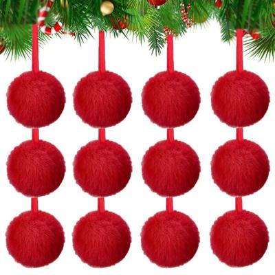 12Pcs Faux Fur Fluffy Ball Hanging Ornament Fluffy Hanging Tree Decor Party Supplies