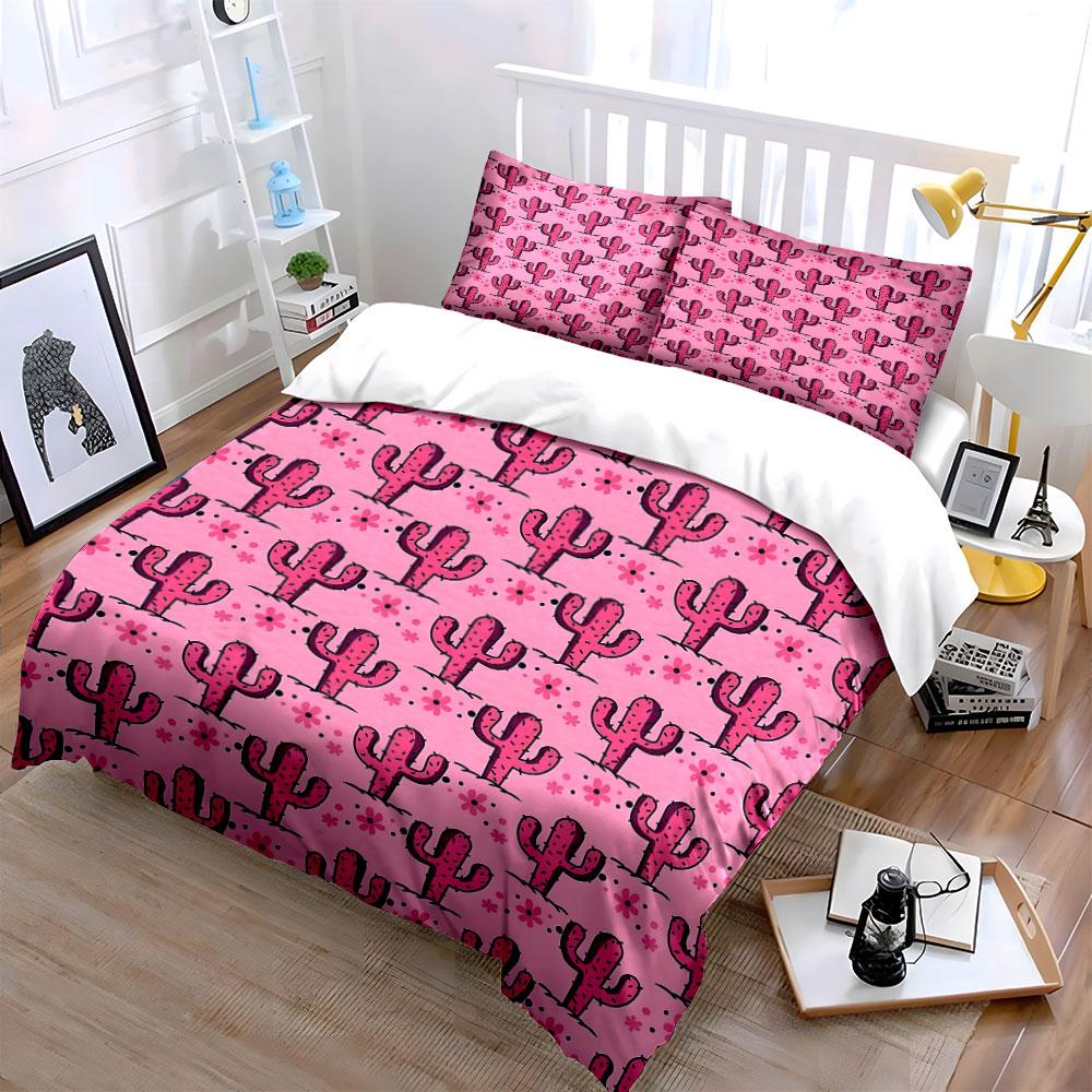 "Playful pink cacti bloom." Bedding sets Duvet covers Pillowcases(1* Duvet Cover 2* Pillowcases without duvet insert)
