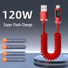 Весенний USB-кабель для быстрой зарядки 120 Вт для устройств Apple, Huawei, Honor, Type-C.