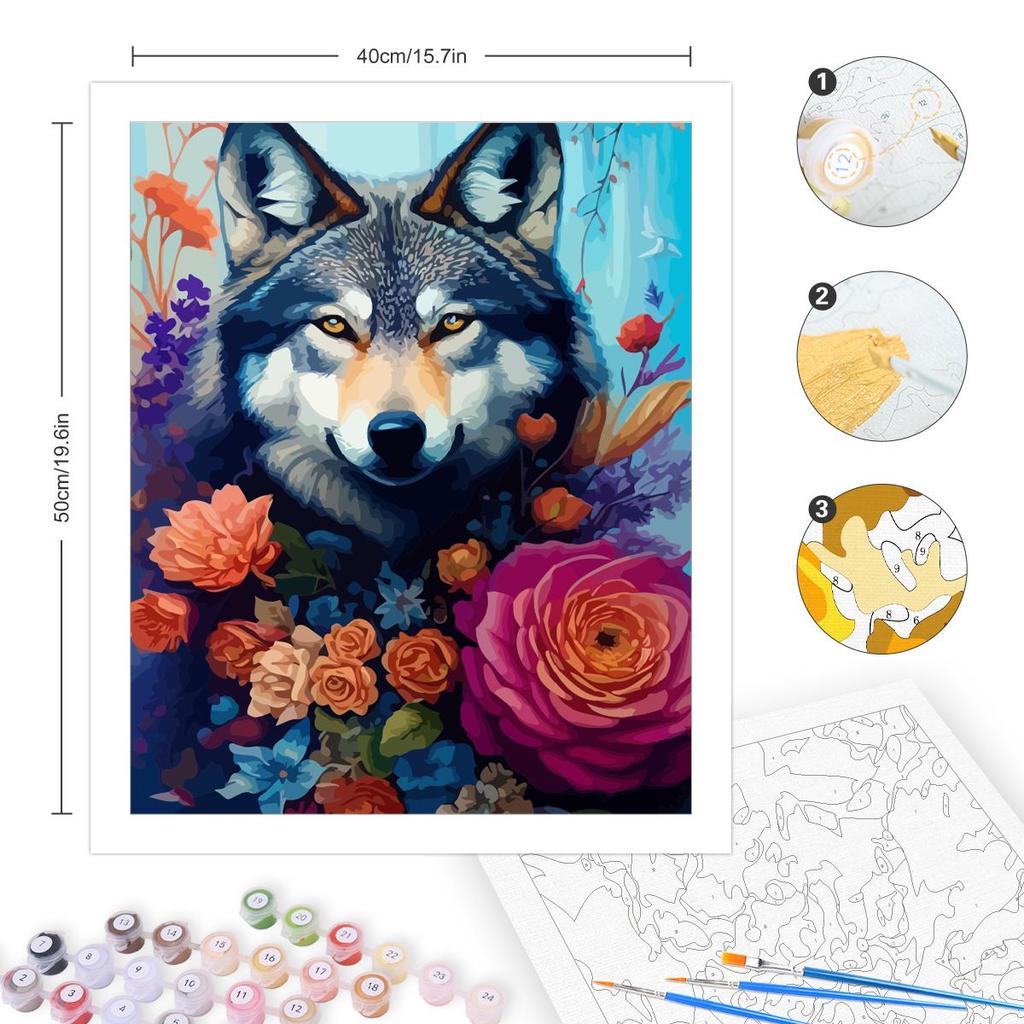 RUOPOTY Frame Diy Paint By Numbers For Adults Wolf And Flowers Beginners Kits Acrylic Drawing By Numbers Crafts For Home Decor