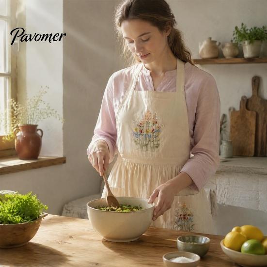 Регулируемый Профессиональный Поварской Фартук для Кухни с Карманами, Прочный Стирающийся Фартук, Дизайн со Скрещенной Тканью на Спине для Готовки, Ручная Вышивка, Прочный Хозяйственный